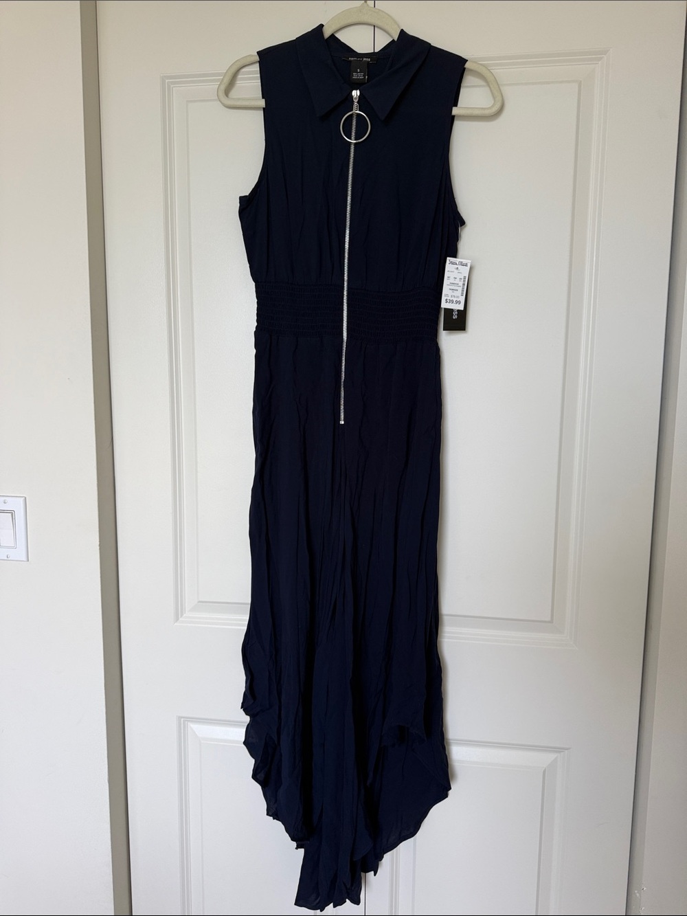 Sleeveless Jumpsuit with Front Ring Zip - Navy